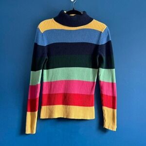 Y2K Tommy Hilfiger Striped Sweater Women's Size XL 100% Cotton 2001 Rainbow